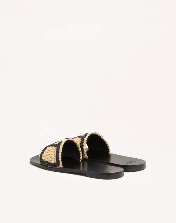 Valentino Viva Superstar Slide Sandal In Raffia With Crochet Embroidery - Image 3